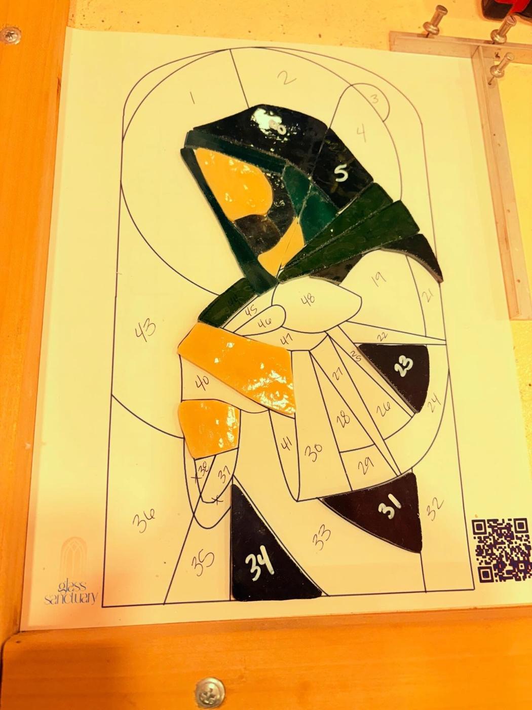 A full-size pattern drawing with each piece numbered